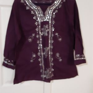 Purple sequence tunic short sari